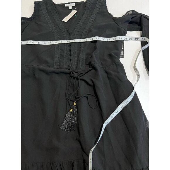 New York Company Black Dress Long Sleeve Embroidered Open Shoulder Lined Large - Picture 7 of 9